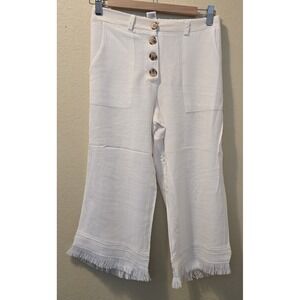 Urban Romantics Small White Linen Bend Capri wide leg pants